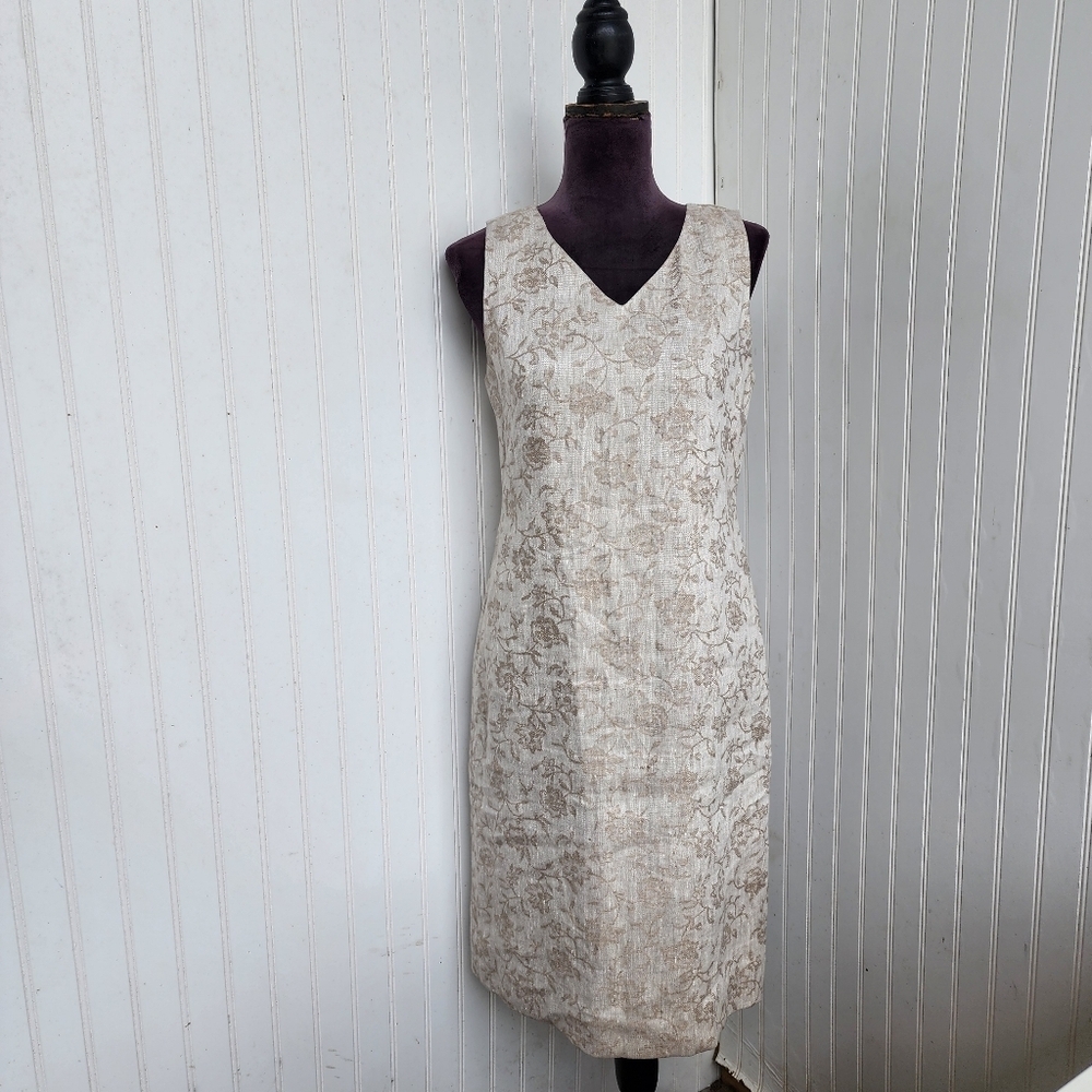 Harve Benard Tan Beige Sleeveless Lined Linen Mid Dress Career Women’s Sz 6
